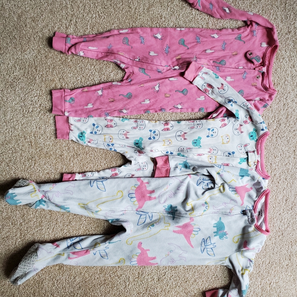 Lot 3 baby girls 12mo 18mo pajama sleeper footie zip outfit